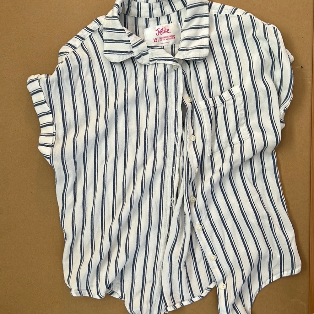 Justice blue and white button down